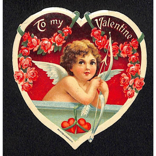 "To My Valentine" Victorian Greeting Card Cupid Heart Shaped Embossed Die Cut