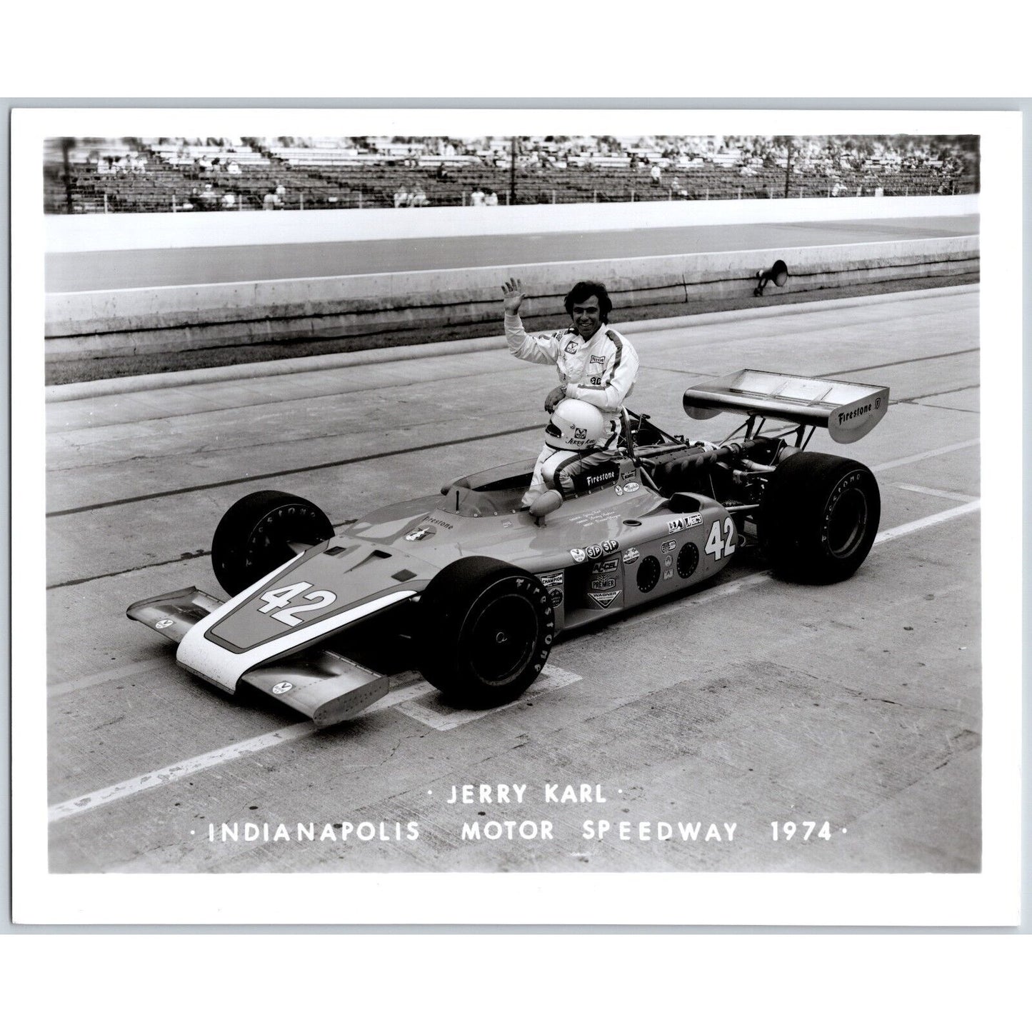 Jerry Karl #42 1974 Indianapolis Motor Speedway 8" x 10" Photo IMS Stamp VGC