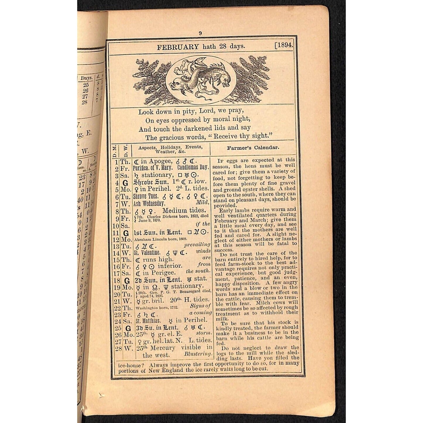 1894 Old Farmer's Almanac 48pp William Ware & Co., Boston / Columbia Bicycles Ad