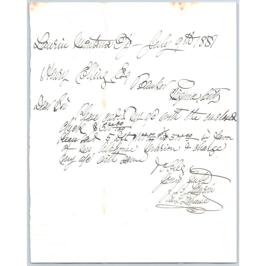 1881 ALS J.B. Laurin** Laurin, MT to Henry Elling* Virginia City, MT re: Payment