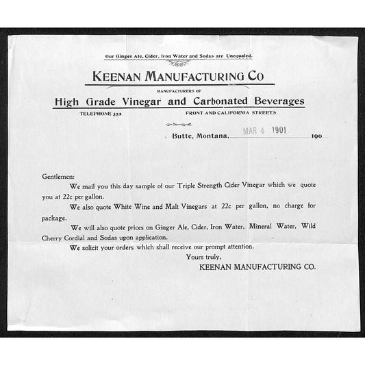 Keenan Manufacturing Vinegar and Carbonated Beverages 1901 Billhead Butte, MT