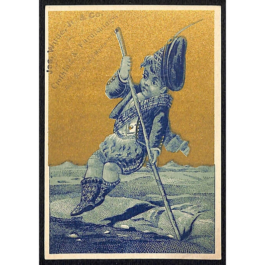 James Wilde Men's Suits Victorian Trade Card Boy w/ Vaulting ? Pole