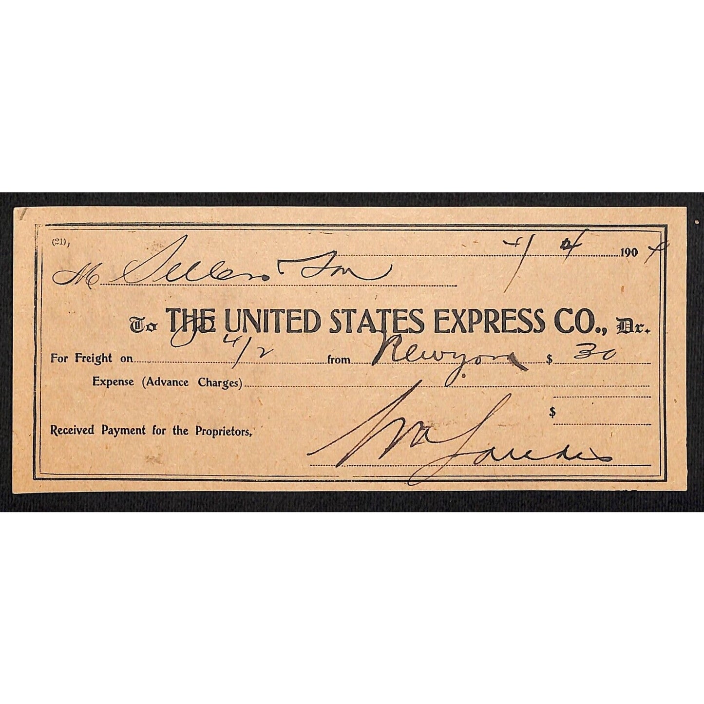 United States Express Co. 1904 Phila. Waybill / Freight Payment Receipt (#5)