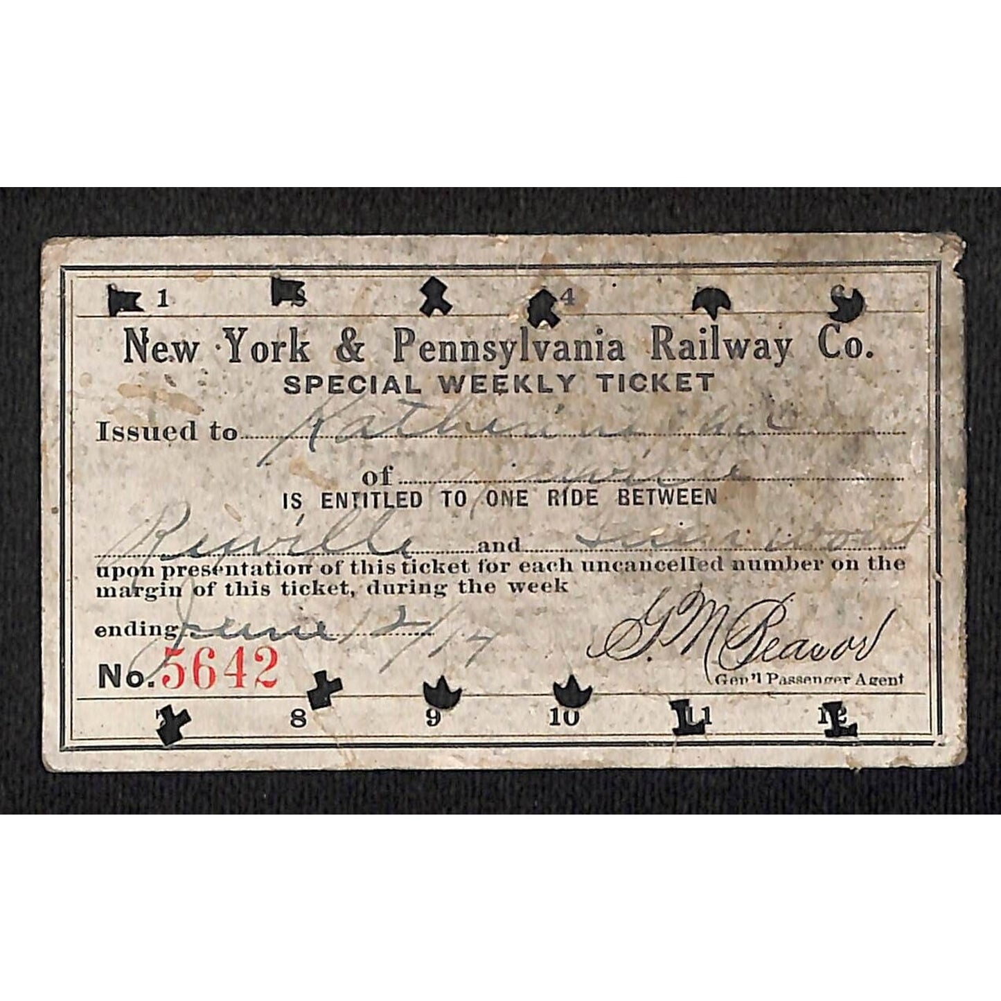 New York & Pennsylvania Ry 1914 Special Weekly Ticket Scarce #5642