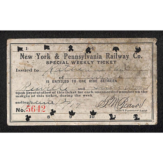 New York & Pennsylvania Ry 1914 Special Weekly Ticket Scarce #5642