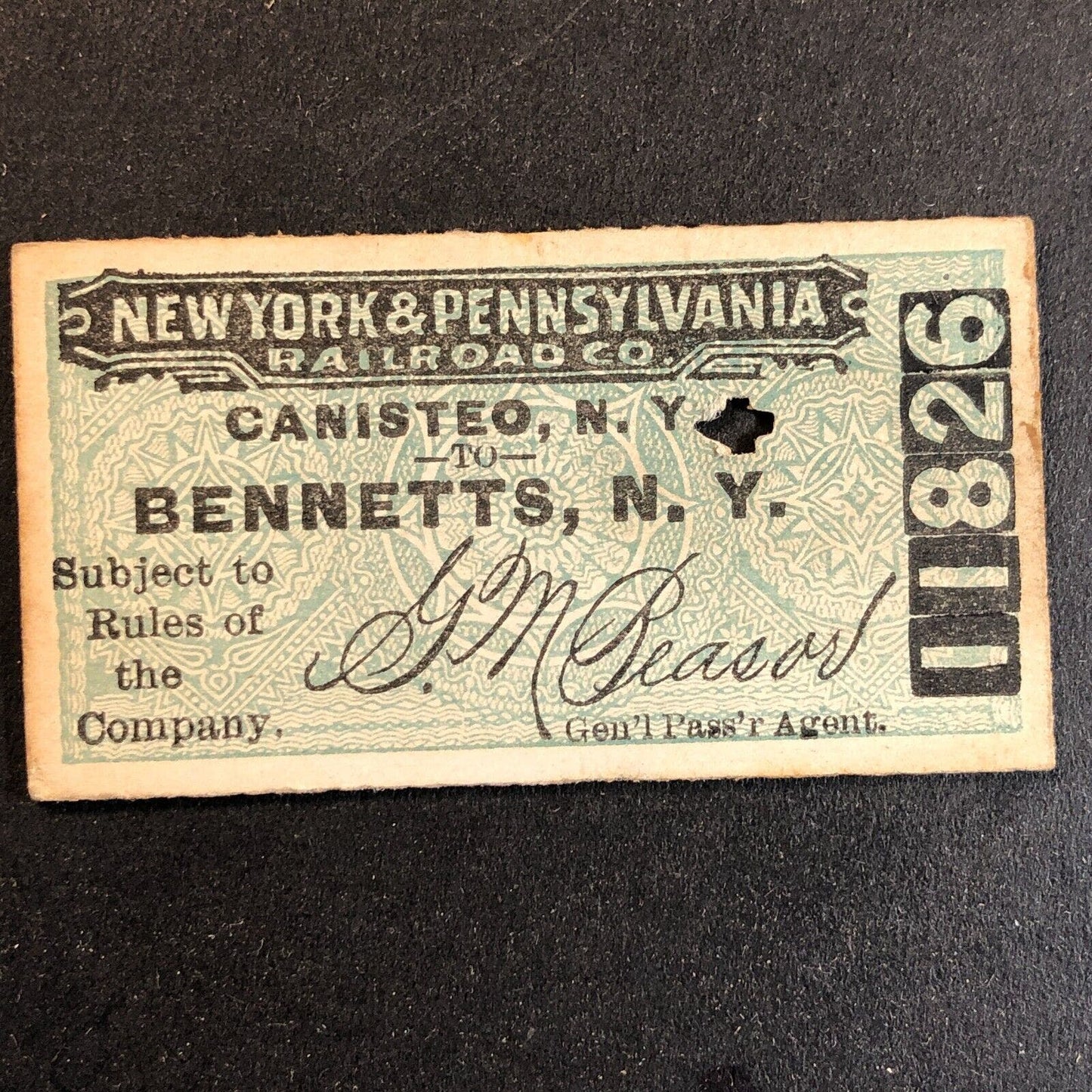 New York & Pennsylvania Railroad July 16 1917 Bennetts, NY Ticket #11826