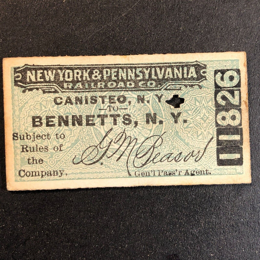 New York & Pennsylvania Railroad July 16 1917 Bennetts, NY Ticket #11826