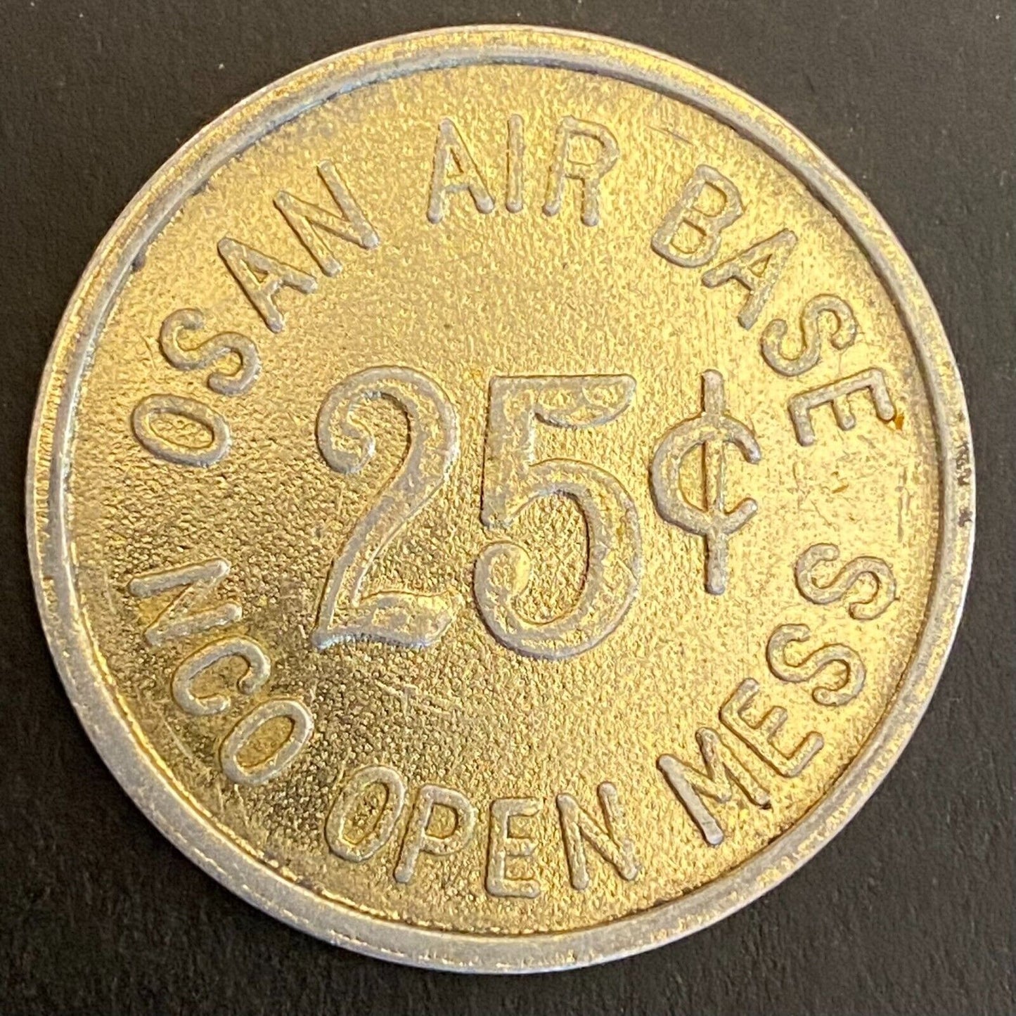 Korea Osan Air Base NCO Open Mess 25c Gold Alum Military Token 34mm Scarce (#2)