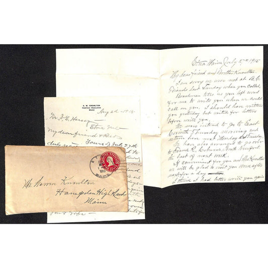 Hampden Highlands, ME 1915 2 Correspondence ALS re: Visiting & Cover
