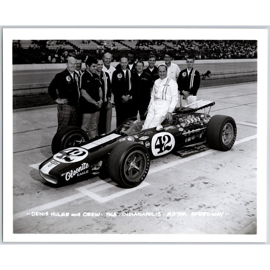 Denis Hulme & Crew 1968 Indianapolis Motor Speedway 8" x 10" Photo IMS Stamp VGC