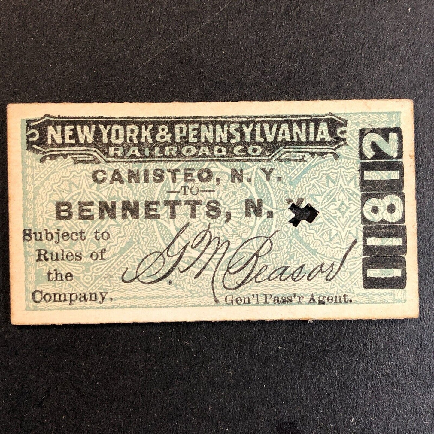New York & Pennsylvania Railroad July 5 1917 Bennetts, NY Ticket #11812