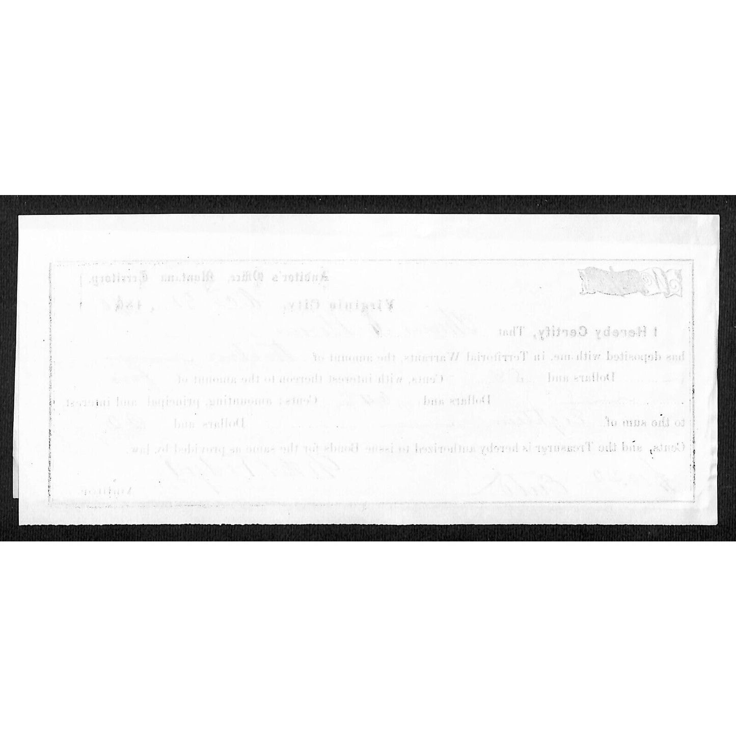 1870 Virginia City, MT Pair of Territorial Warrant Deposit Receipt Thom. Stevens