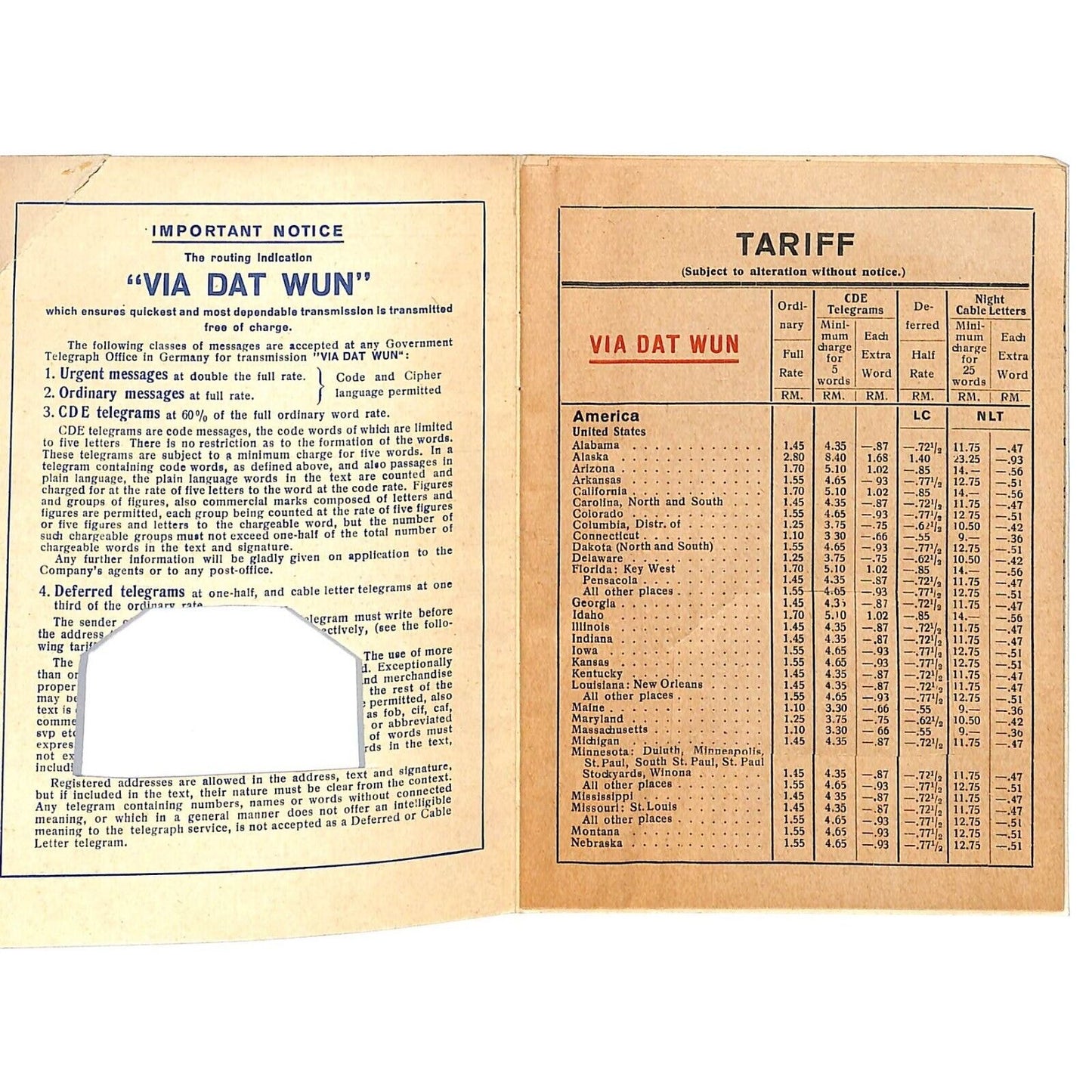 Forms for Cablegrams Western Union Germany "Via Dat Wun" c1936 w/Damage Scarce