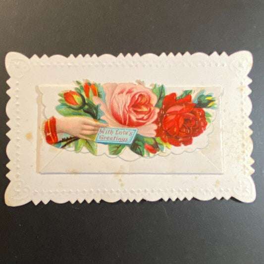 "Moaud E. Richard" Victorian Die Cut Envelope Name Card Greeting "With Love's.."