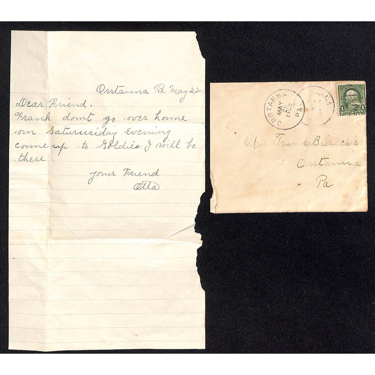 8 1902-03 Mostly "Biesecker / Orrtanna PA" ALS / Correspondence / Letters Covers