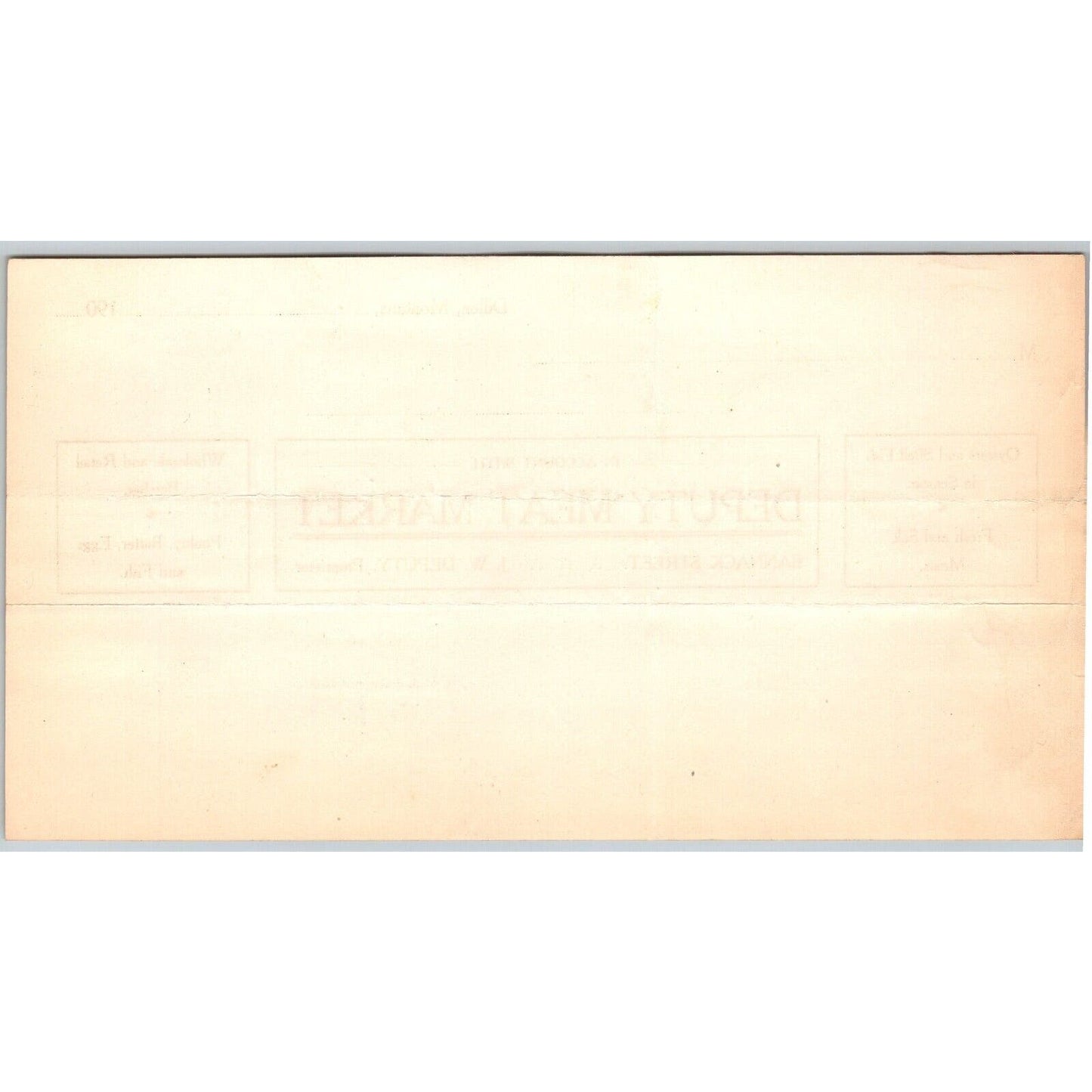 Dillon, MT Deputy Meat Market Sept. 1905 Oysters Shell Fish Billhead G.T. Paul*