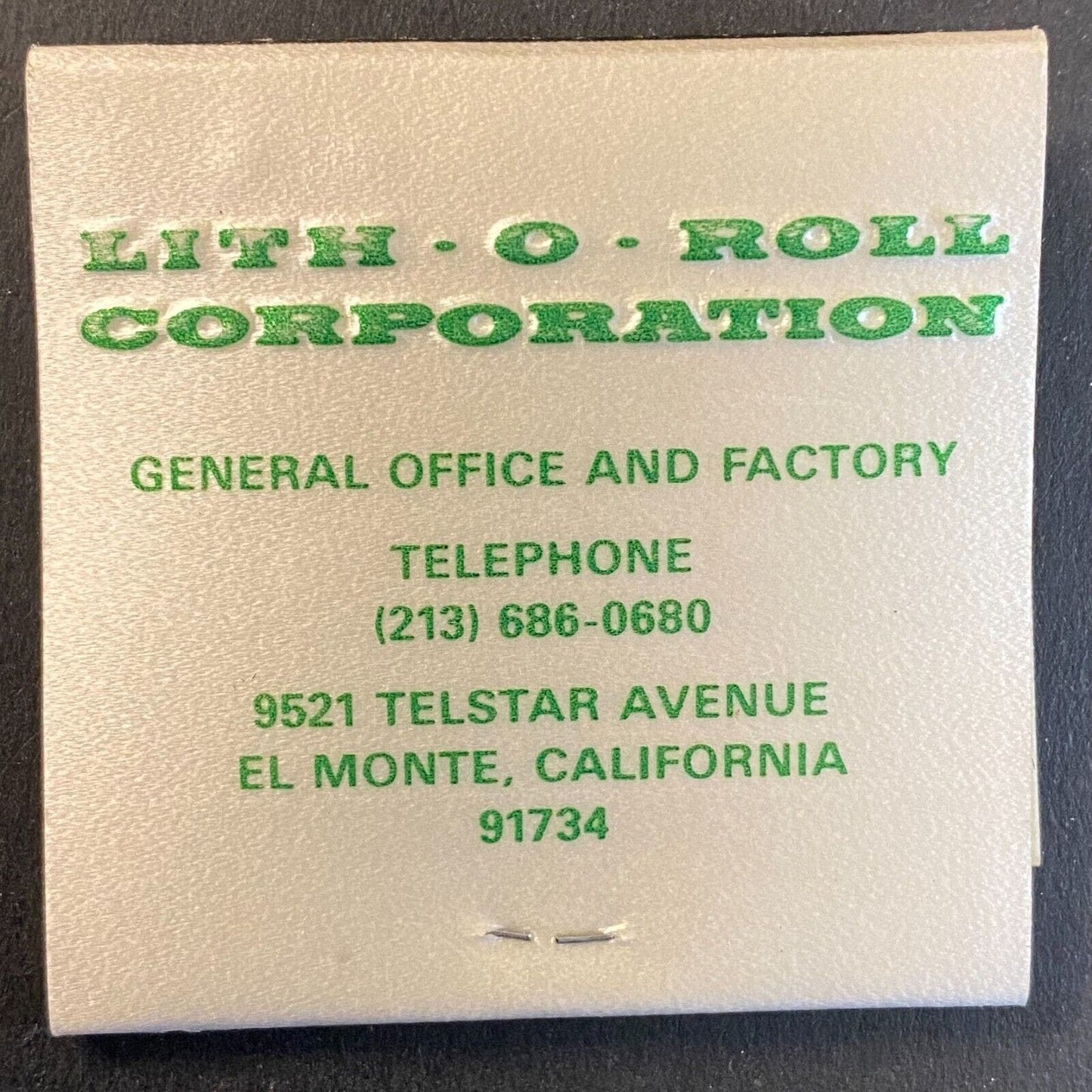 Lith-O-Roll El Monte, CA c1965-73 Full Matchbook VGC Scarce