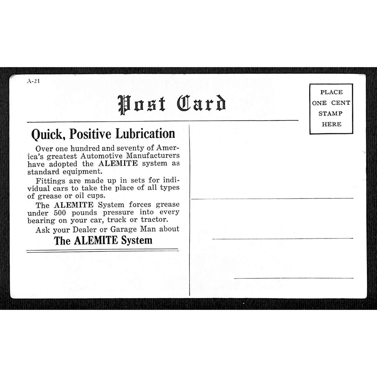 Alemite System Automotive Lubricant Betty Compson Paramount Postcard c1920's