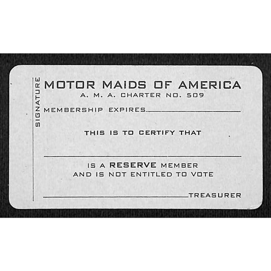 A.M.A. Motor Maids of America Membership Card Woman's Motorcycling Charter 509