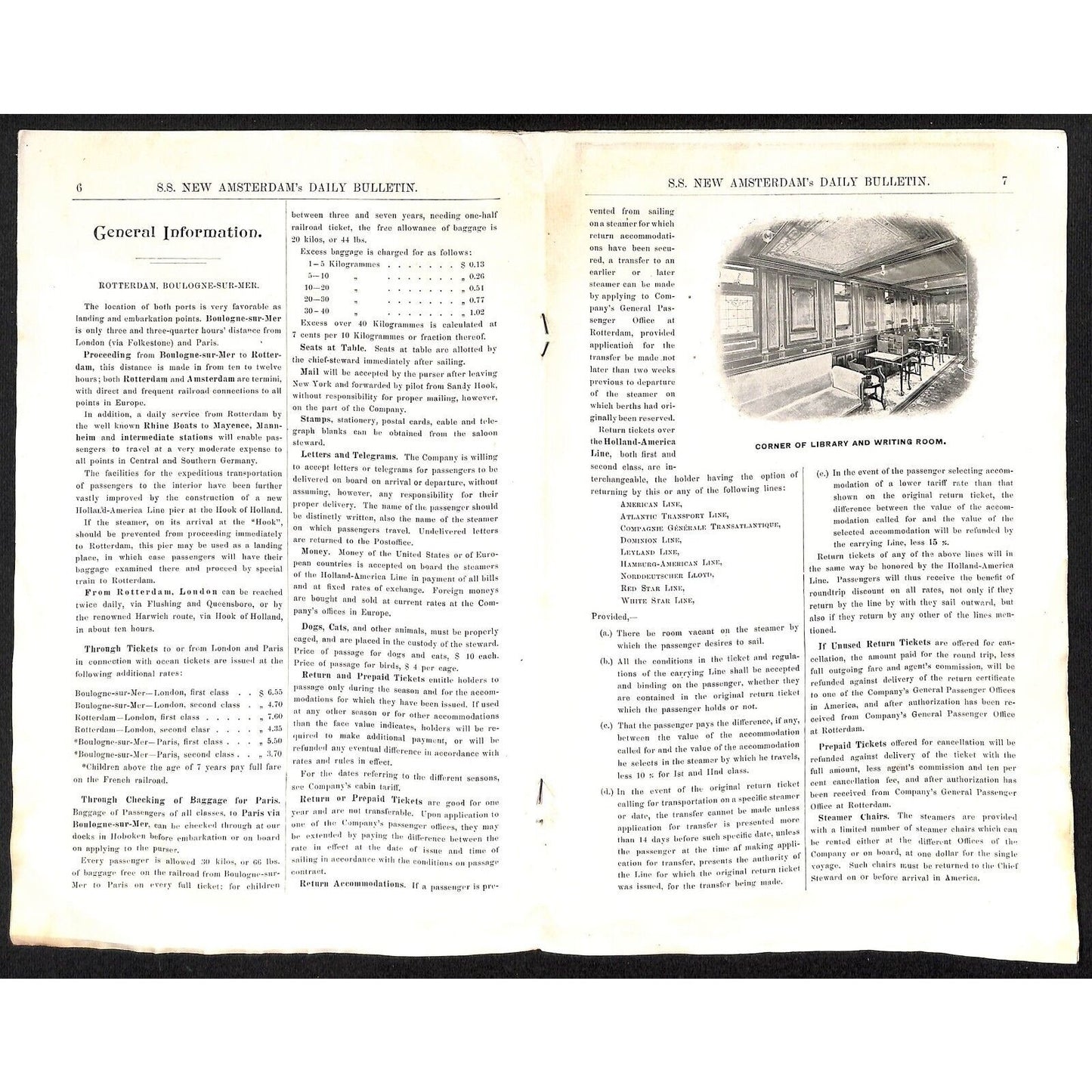Holland American Line S.S. New Amsterdam Jun 5th 1906 Daily Bulletin 12pp Scarce