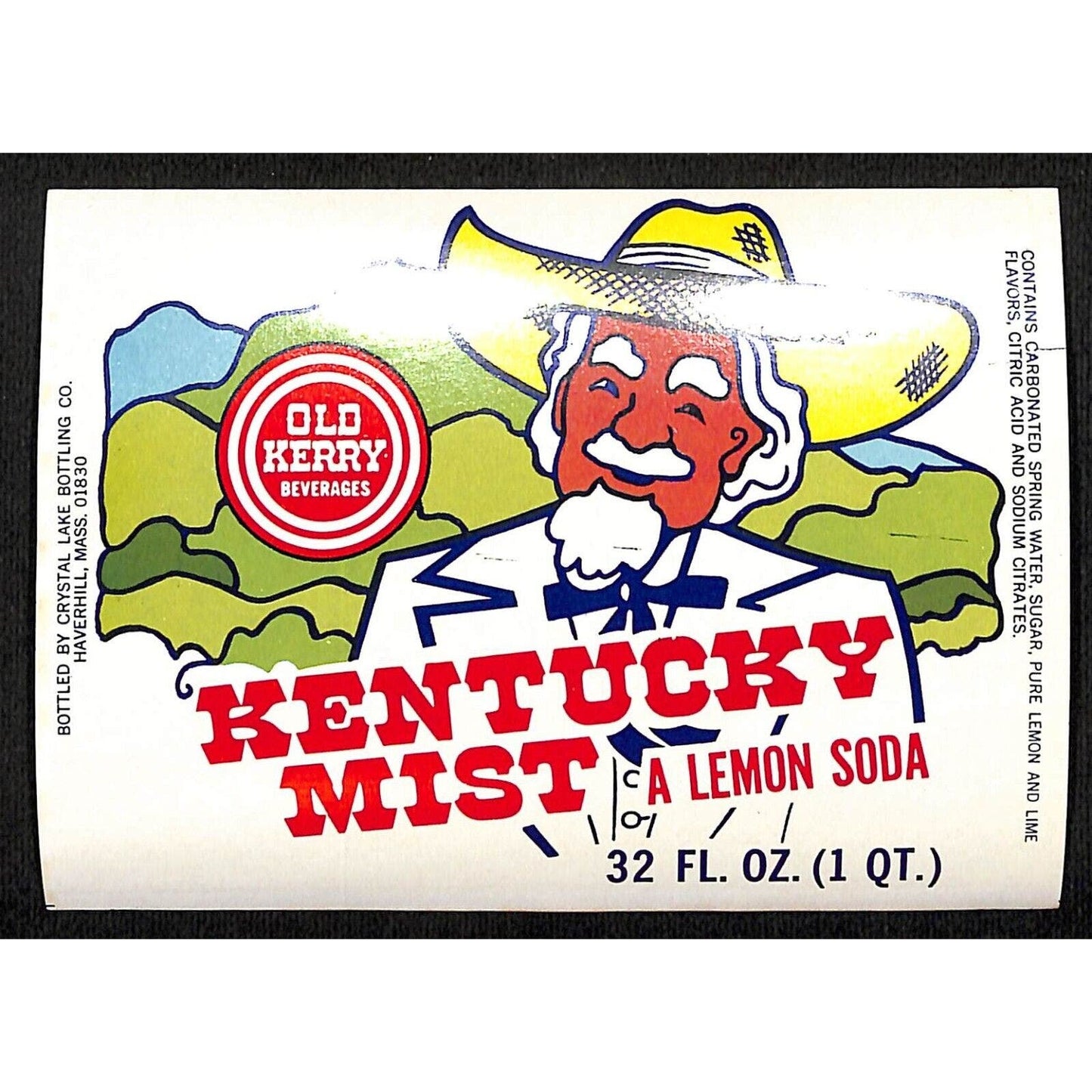 Kentucky Mist Lemon Soda Paper Label Haverhill, MA VGC c1965-75