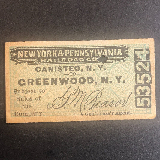 New York & Pennsylvania Railroad July 11 1917 Greenwood, NY Ticket #53524