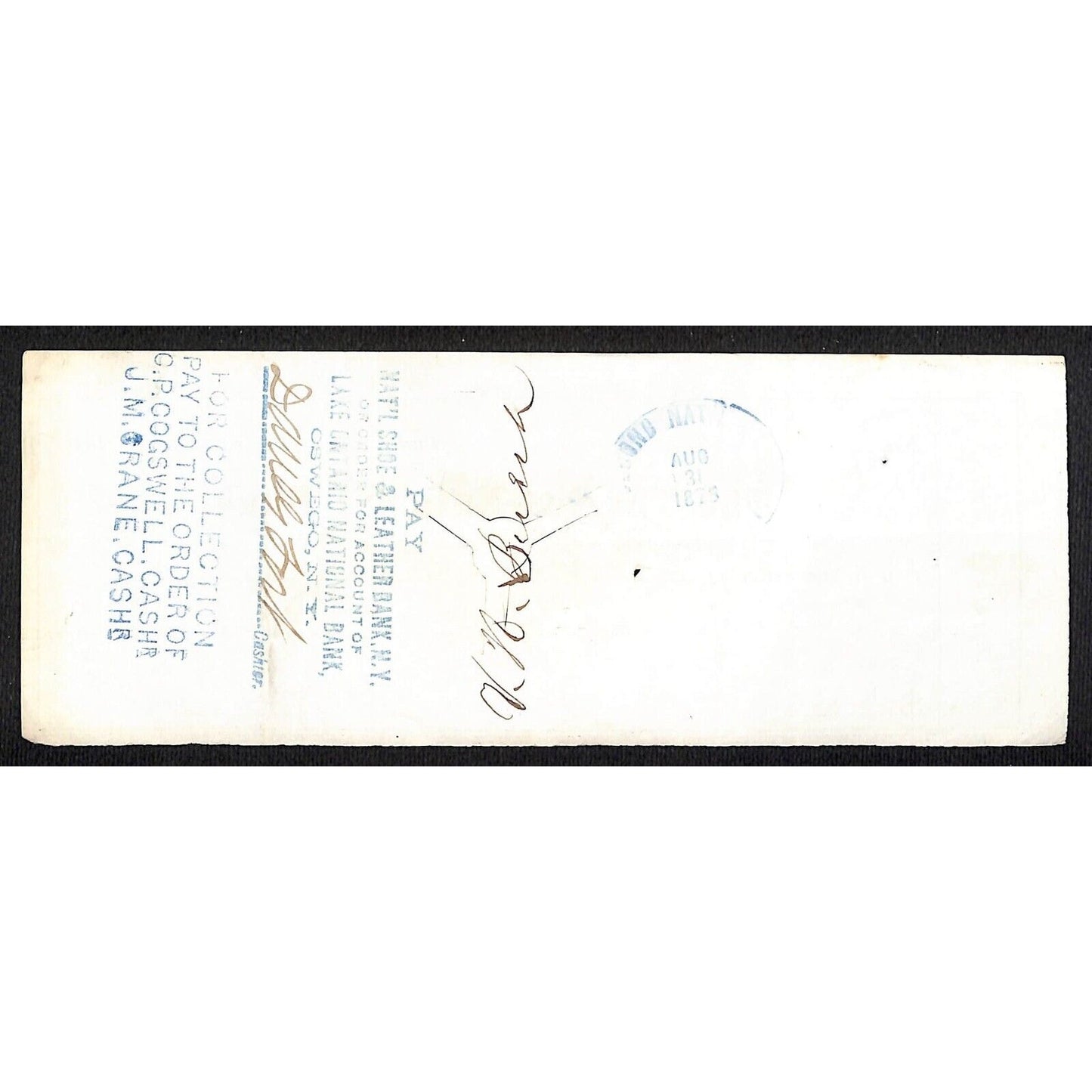 James A. Bill* 1875 Thames National Bank Lyme CT on Rev Stamp Check Stock (#31)