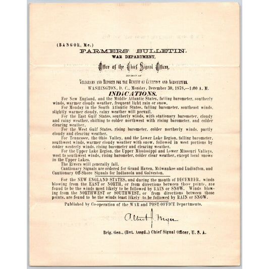 Bangor, ME Chief Signal Office, War Department Farmers' Bulletin - Dec. 30, 1878