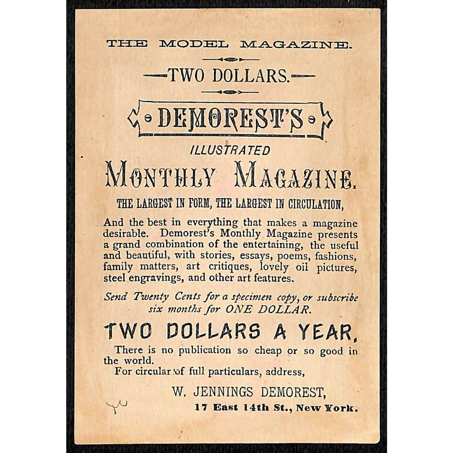 Demorest's Illustrated Magazine Victorian Trade Card Boy in Costume Blows Horn
