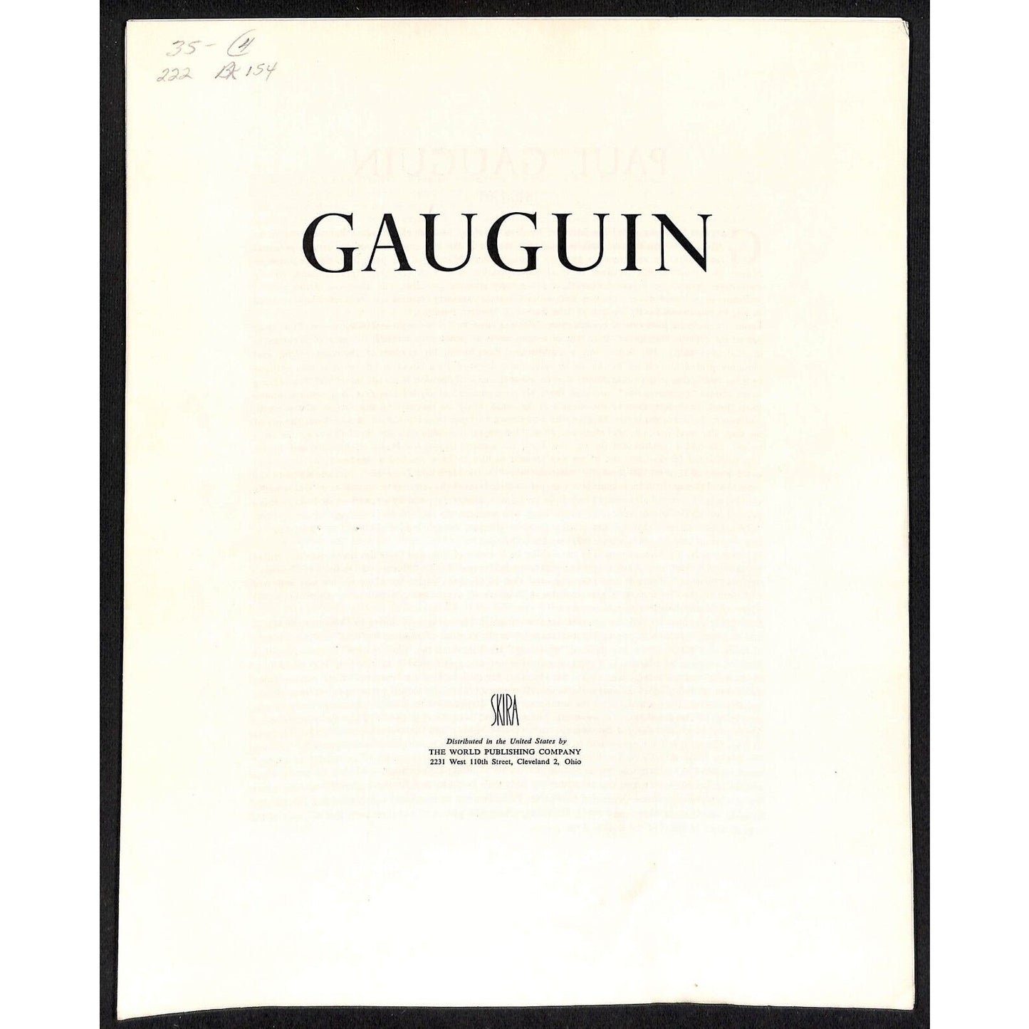 "The World Publishing Co." Gauguin Skira Color Prints w/ Cover & Bio Sheet