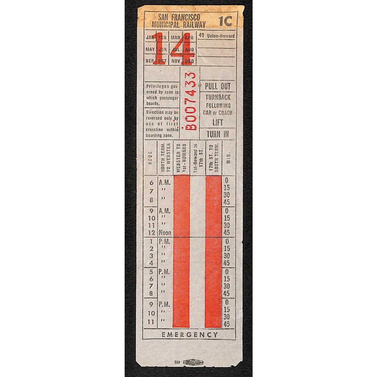 San Francisco Municipal Railway "Emergency" c1940's ? Ticket Unpunched
