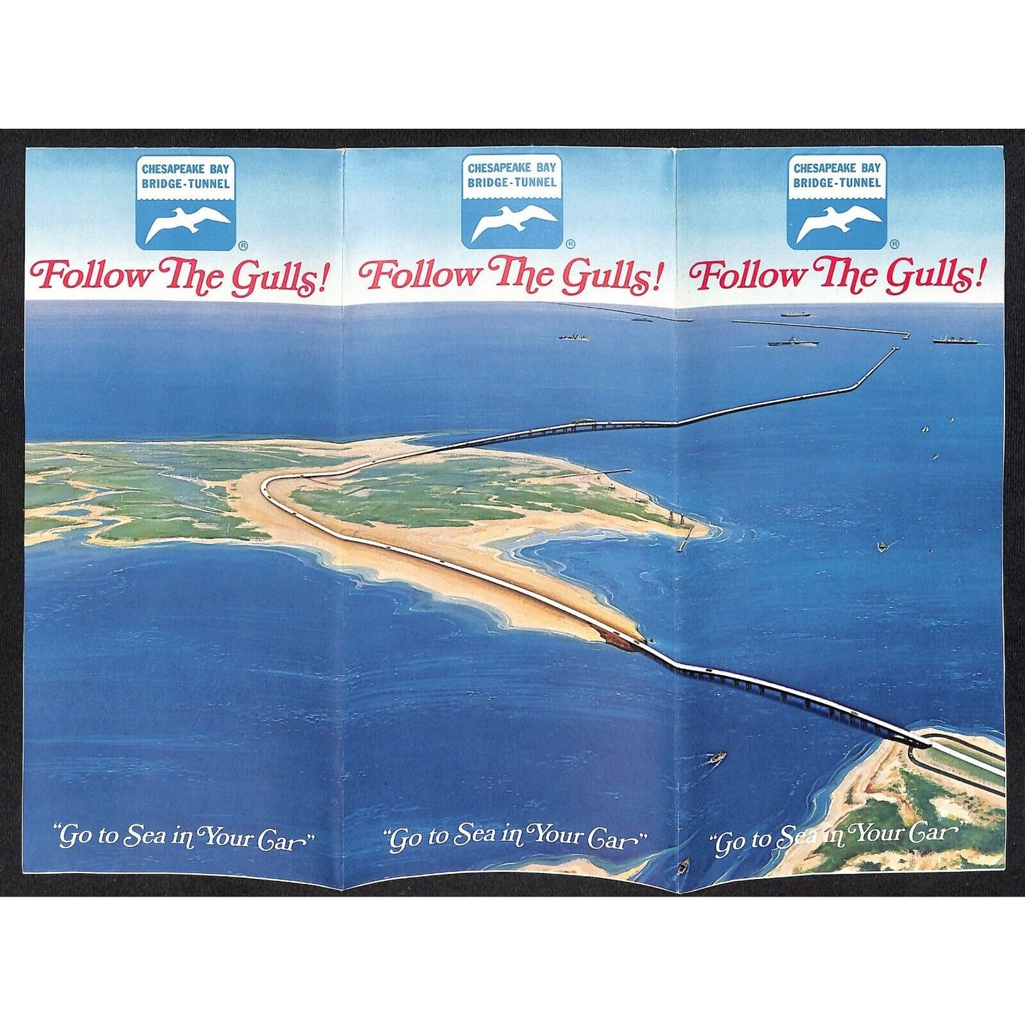 Chesapeake Bay Bridge - Tunnel 1971 Fold-Out Travel Brochure 12" x 26" Map