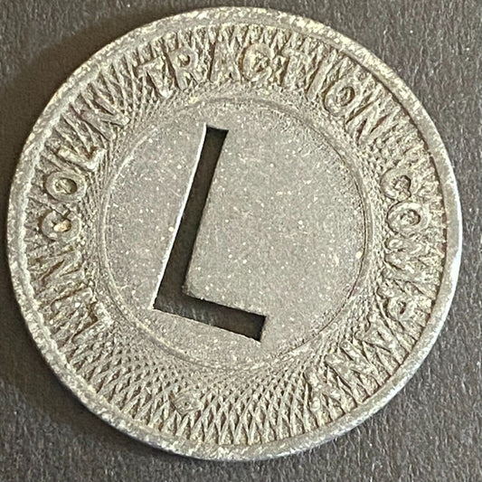 Lincoln Traction Company G/F One Air Base Fare Zinc Transit Token c1943 22.7mm