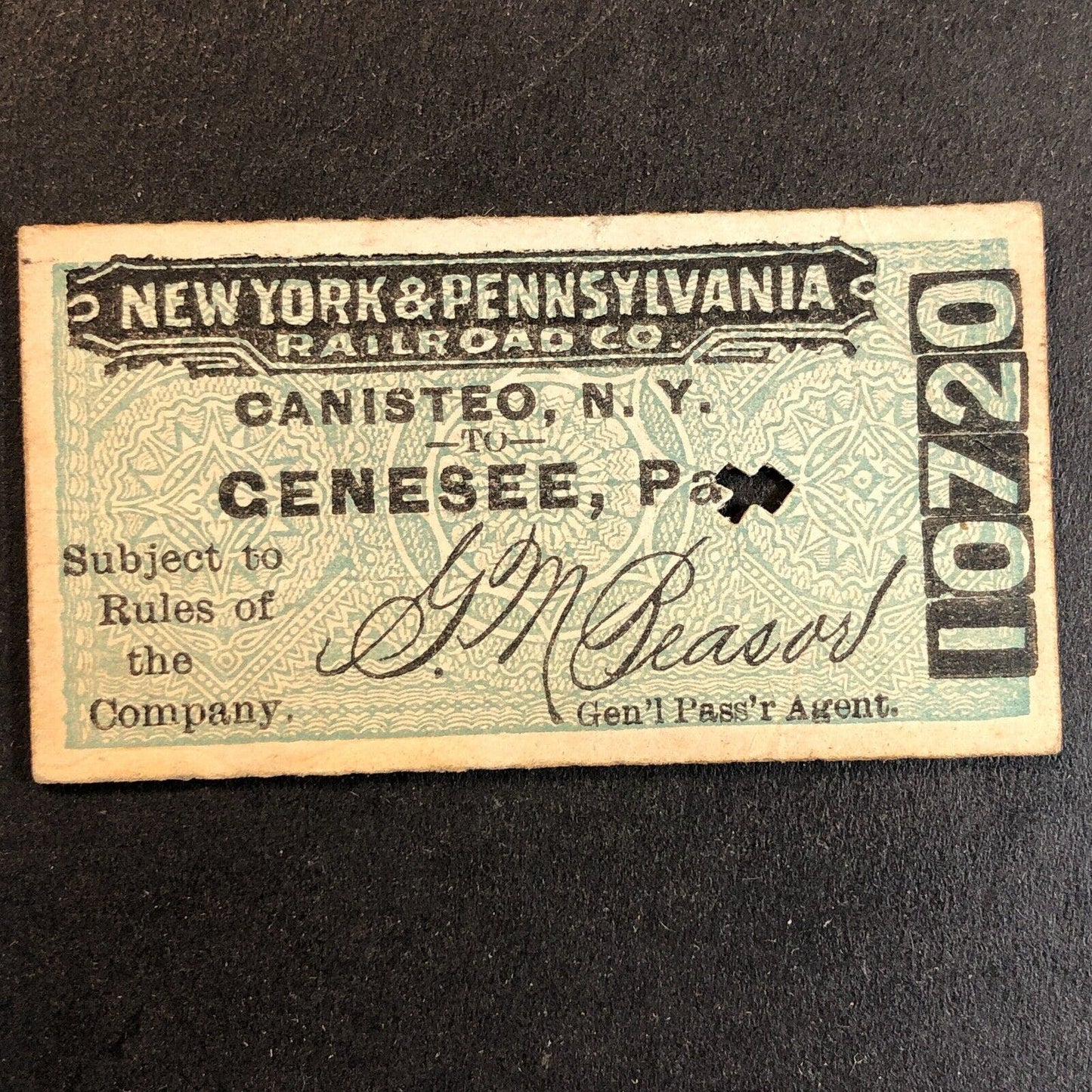 New York & Pennsylvania Railroad July 3 1917 Genesee, PA Ticket #10720