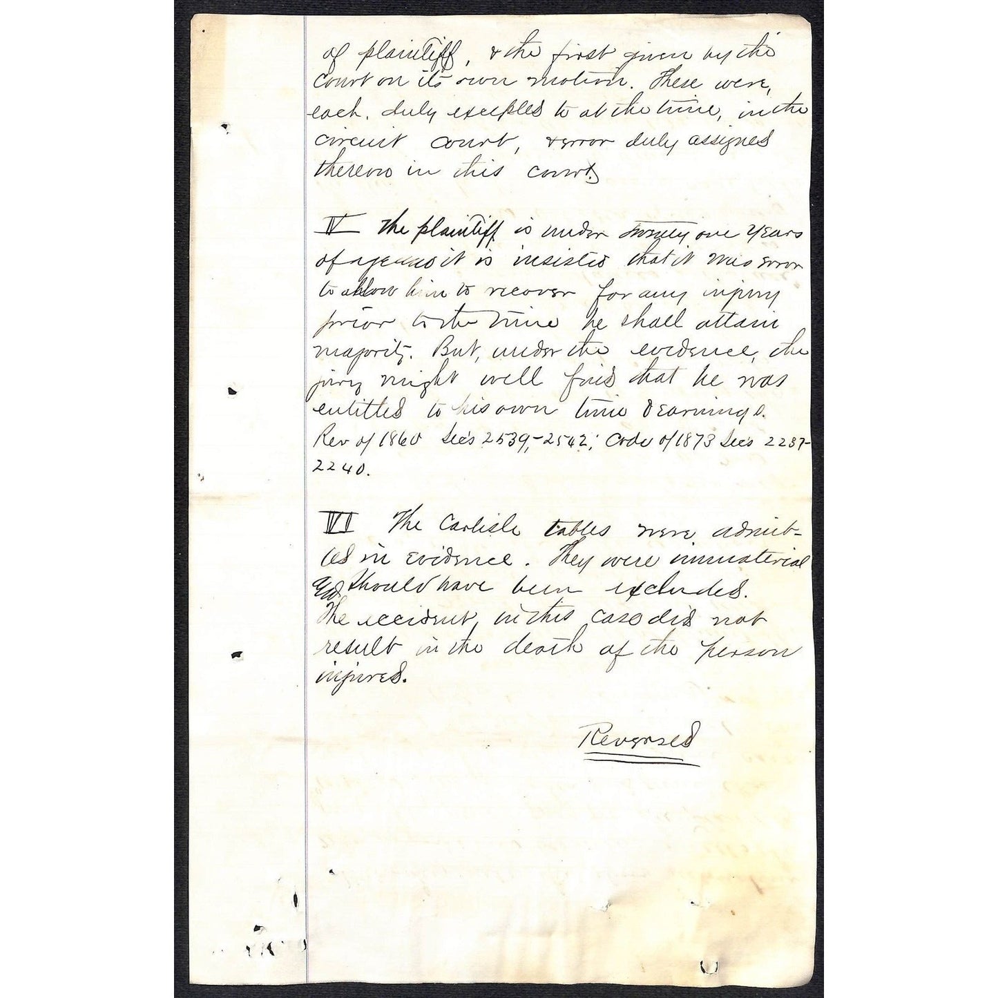 1874 4pp ALS Legal Document vs CRI&P RR Appeal of $7375 Judgement for Plaintiff
