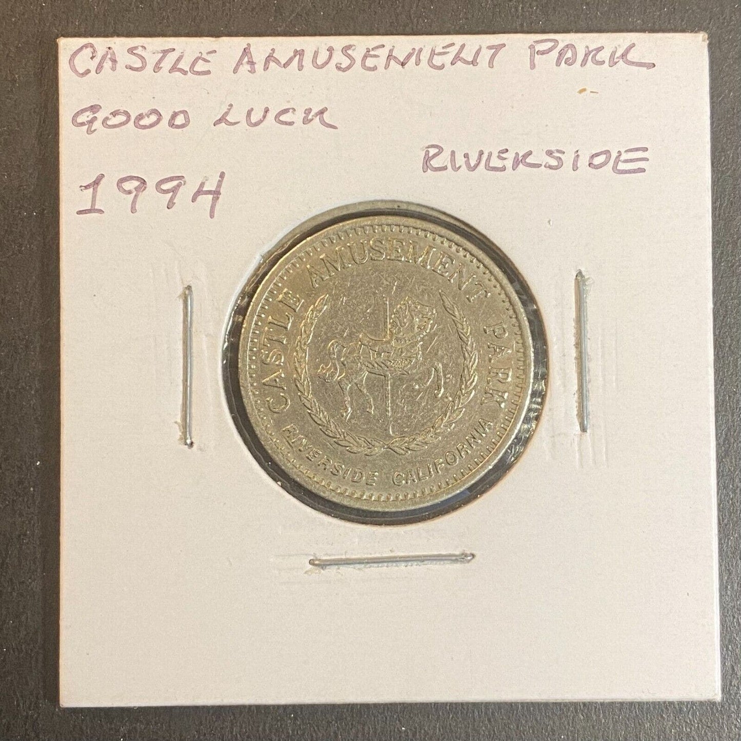 Castle Amusement Park Riverside, CA Good Luck Token WM 1994 23mm w/ Eagle