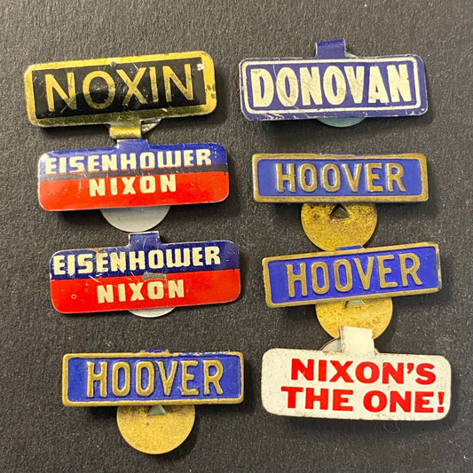 Group of 8 Small Steel Nixon Hoover Donovan Election Fold Over Pins 7/8