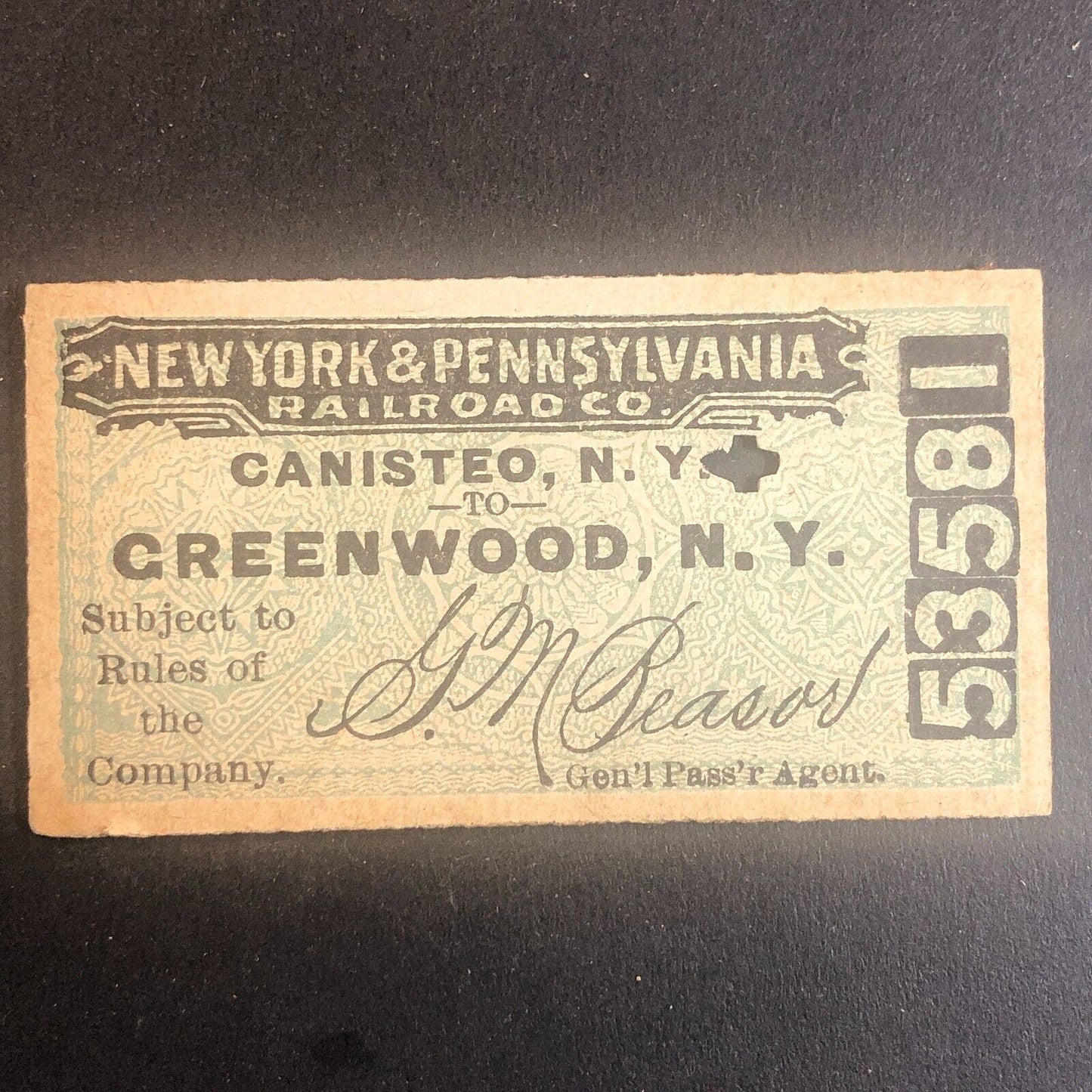 New York & Pennsylvania Railroad July 20 1917 Greenwood, NY Ticket #53581