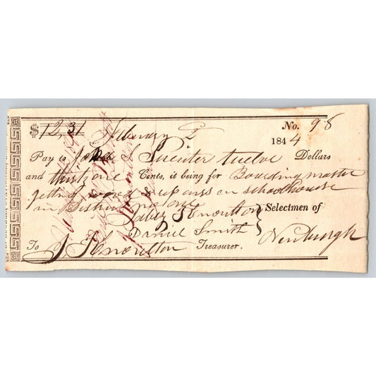 1844 Jabez Knowlton* Newburgh ME Town Check for ..getting wood..