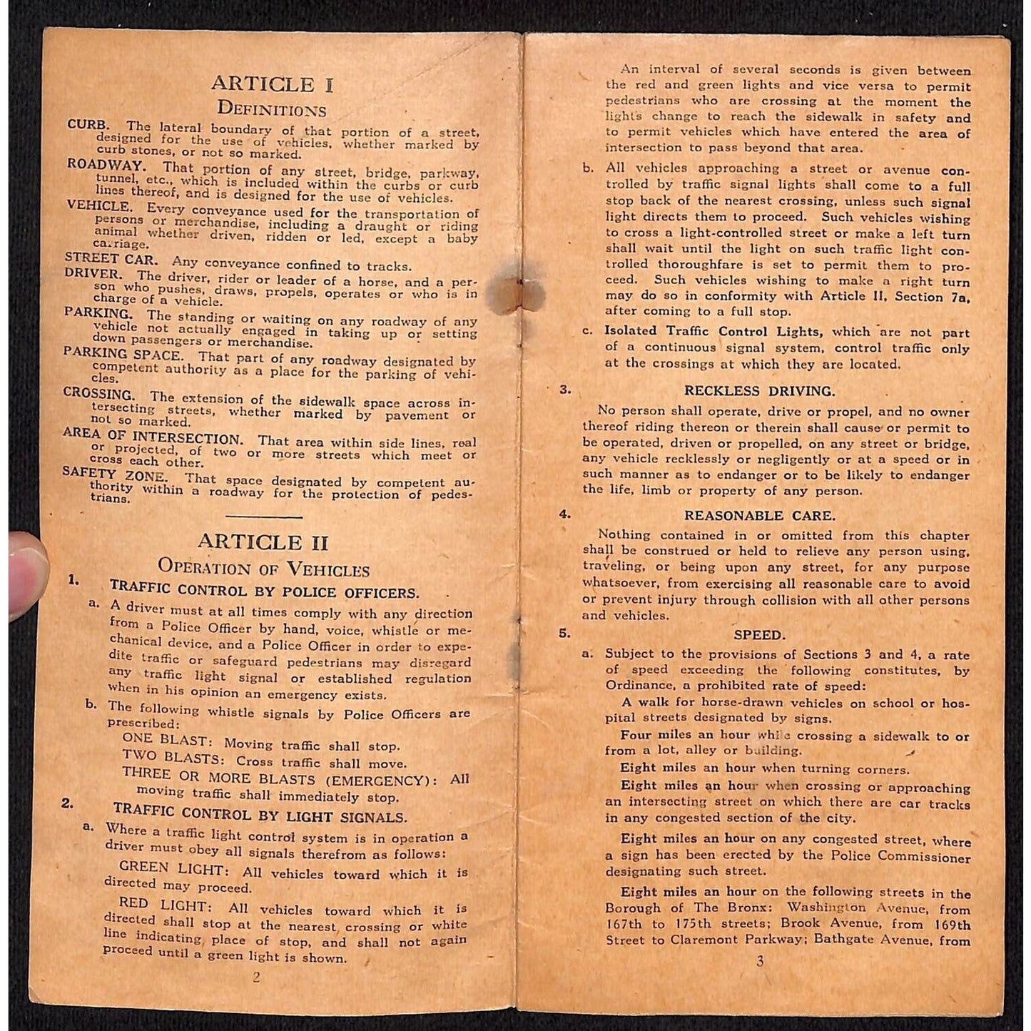 1927 Police Department of New York Traffic Regulations Booklet 12pp VGC Scarce
