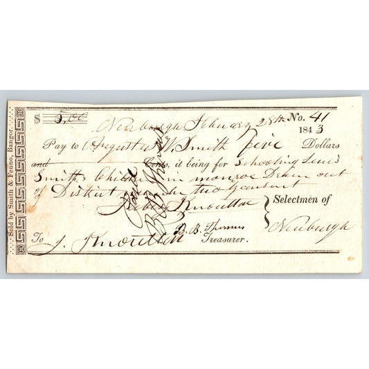 1843 Jabez Knowlton* Newburgh ME Town Check James Thomas Getting Wood for School
