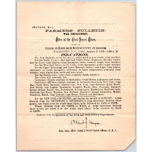 Bangor, ME Chief Signal Office, War Department Farmers' Bulletin Jan. 3, 1879
