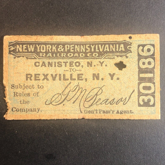 New York & Pennsylvania Railroad July 2 1917 Rexville, NY Ticket #30186