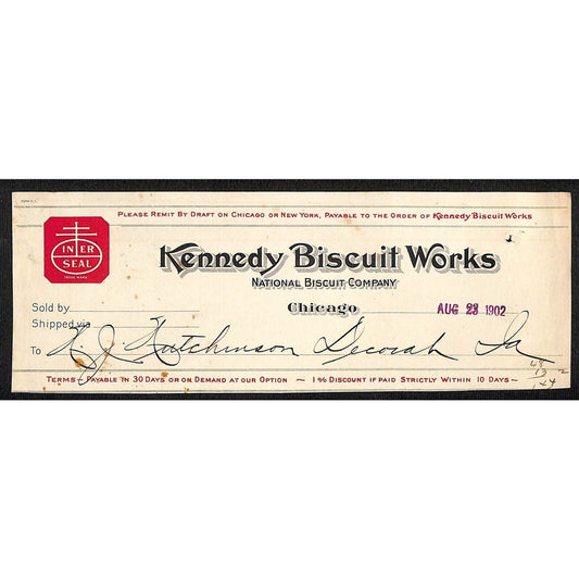 Kennedy Biscuit Works (Nabisco*) Hutchinson Decorah IA** Cut 1902 Billhead