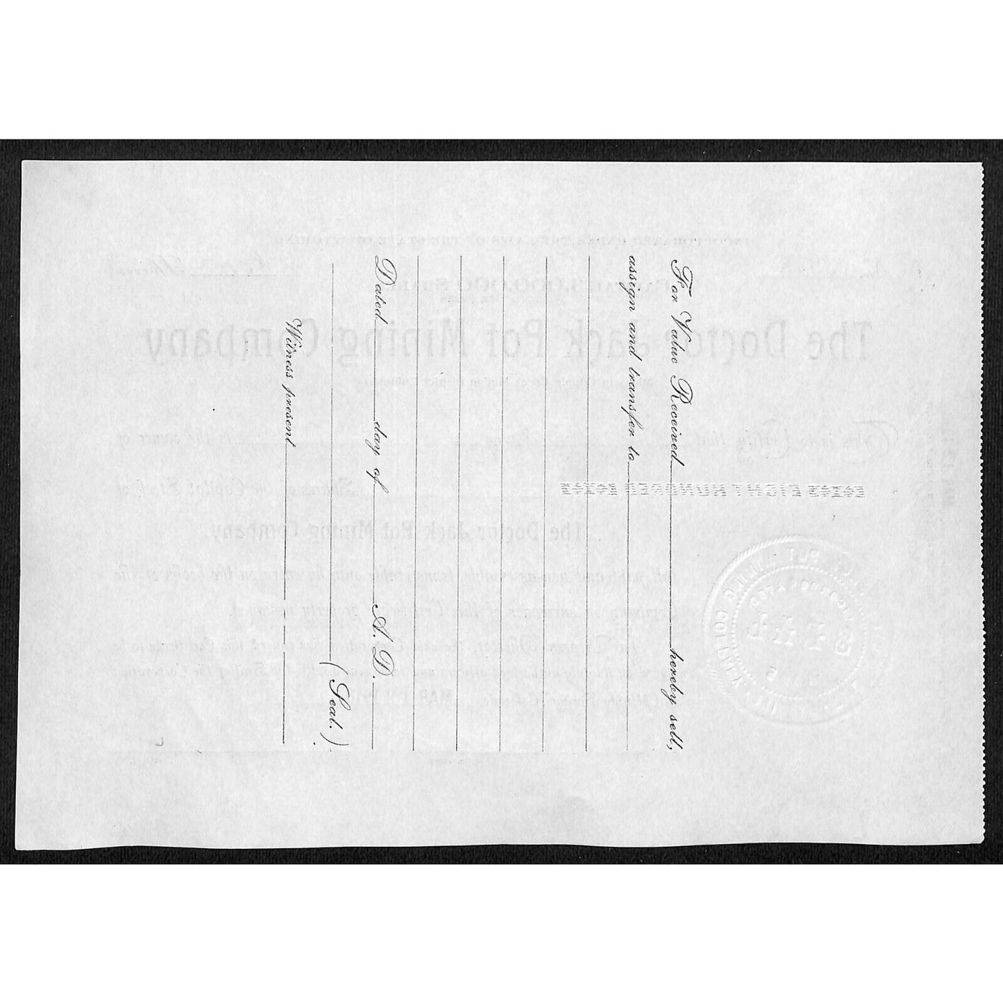 Doctor Jack Pot Mining 1918 Cripple Stock Certificate w/ A.E. Carlton Sig. #3975