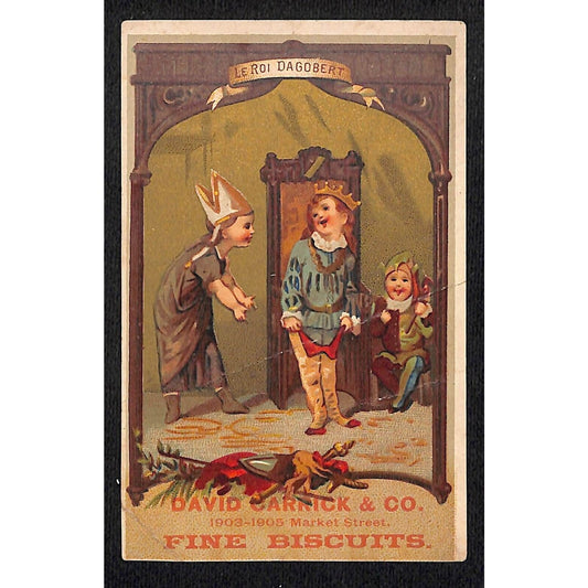 David Carrick & Co. Cakes and Biscuits Victorian Trade Card Kids Play King Queen