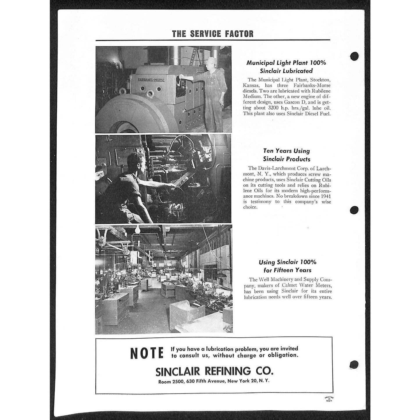 Sinclair Refining 1951 "The Service Factor" "Lubricating Enclosed Open Gears" 7p