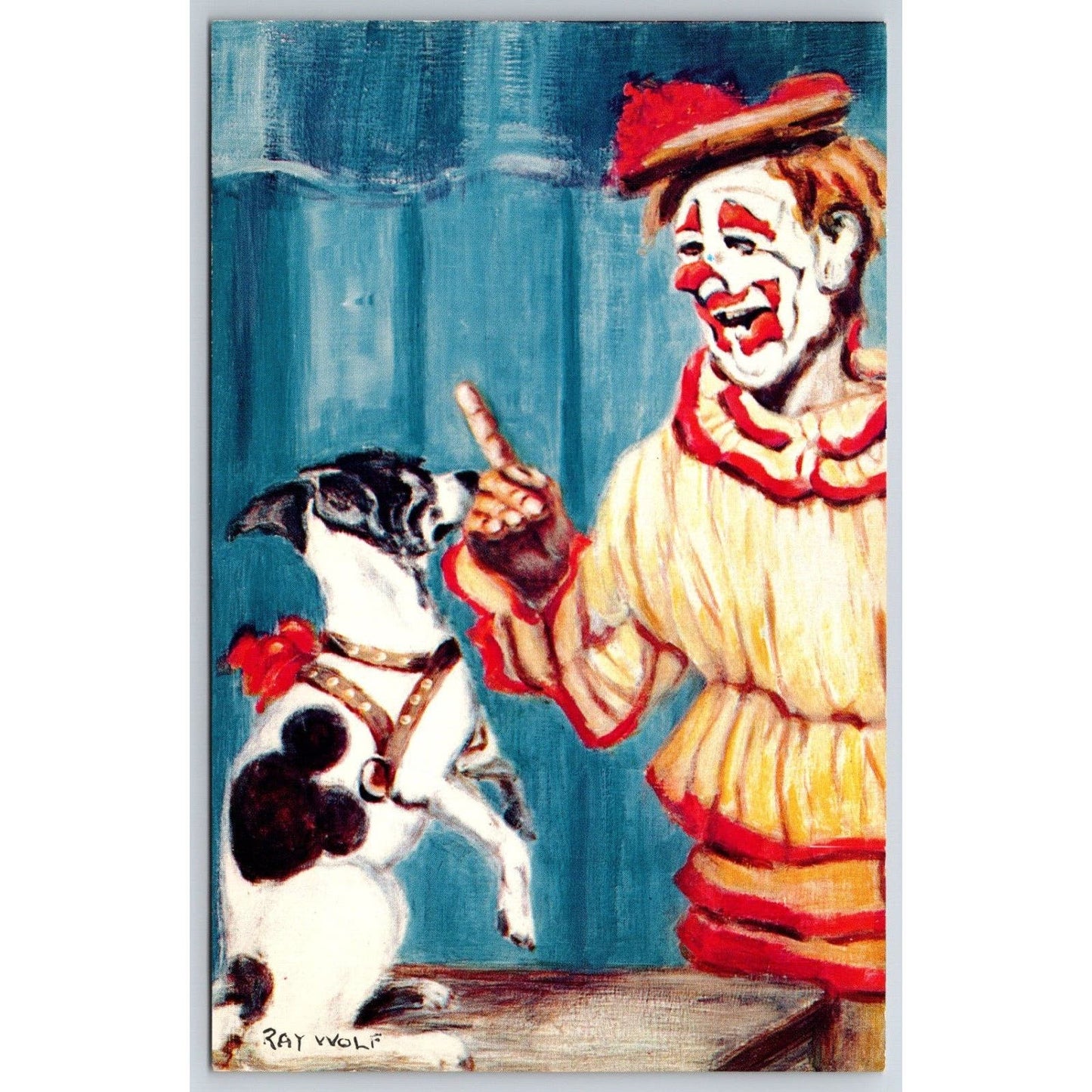 Buzzy Potts Daisy June Clown Dog Painting Ray Wolf Postcard VGC NP c1952