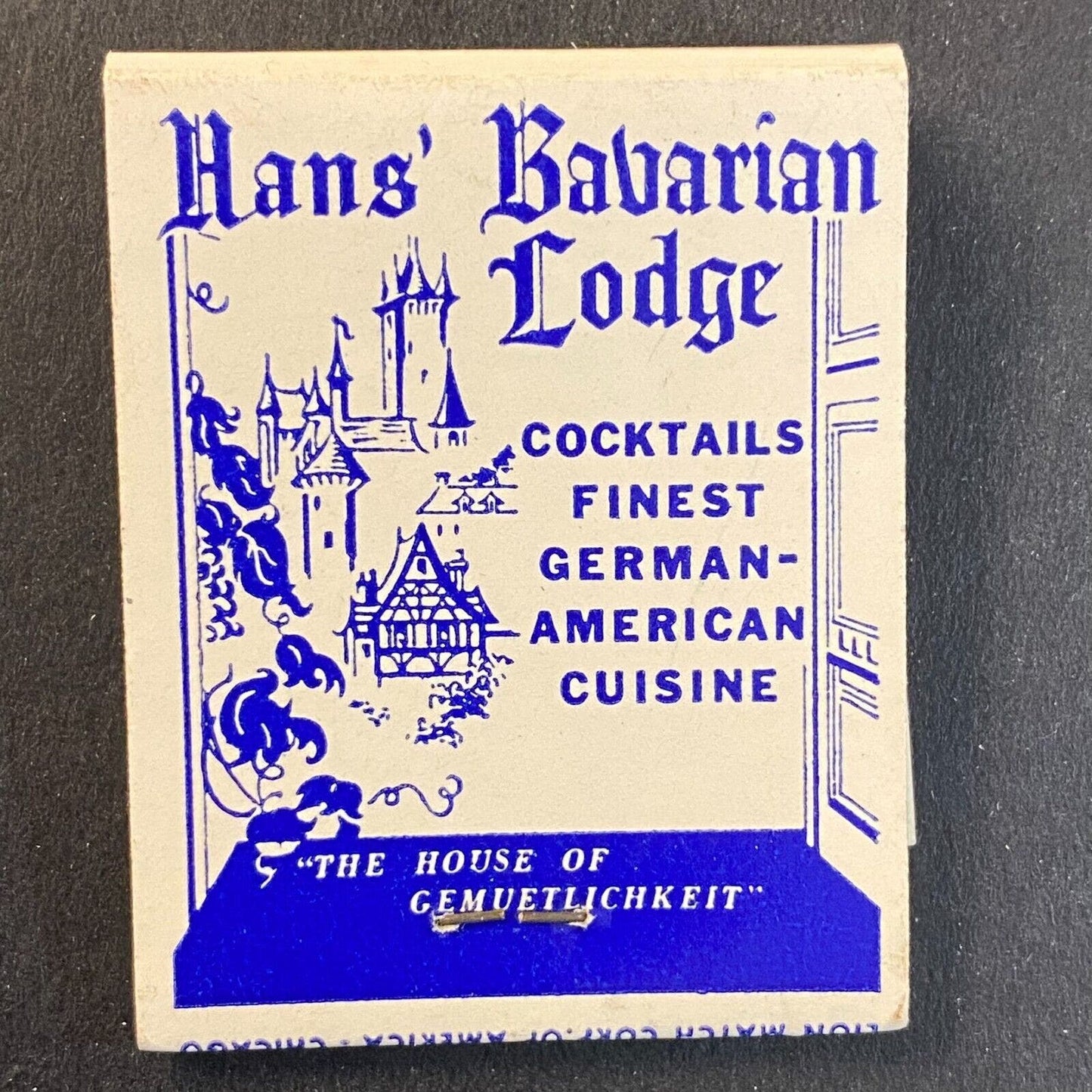 Hans' Bavarian Lodge Wheeling, IL c1965-73 Full Matchbook VGC Scarce