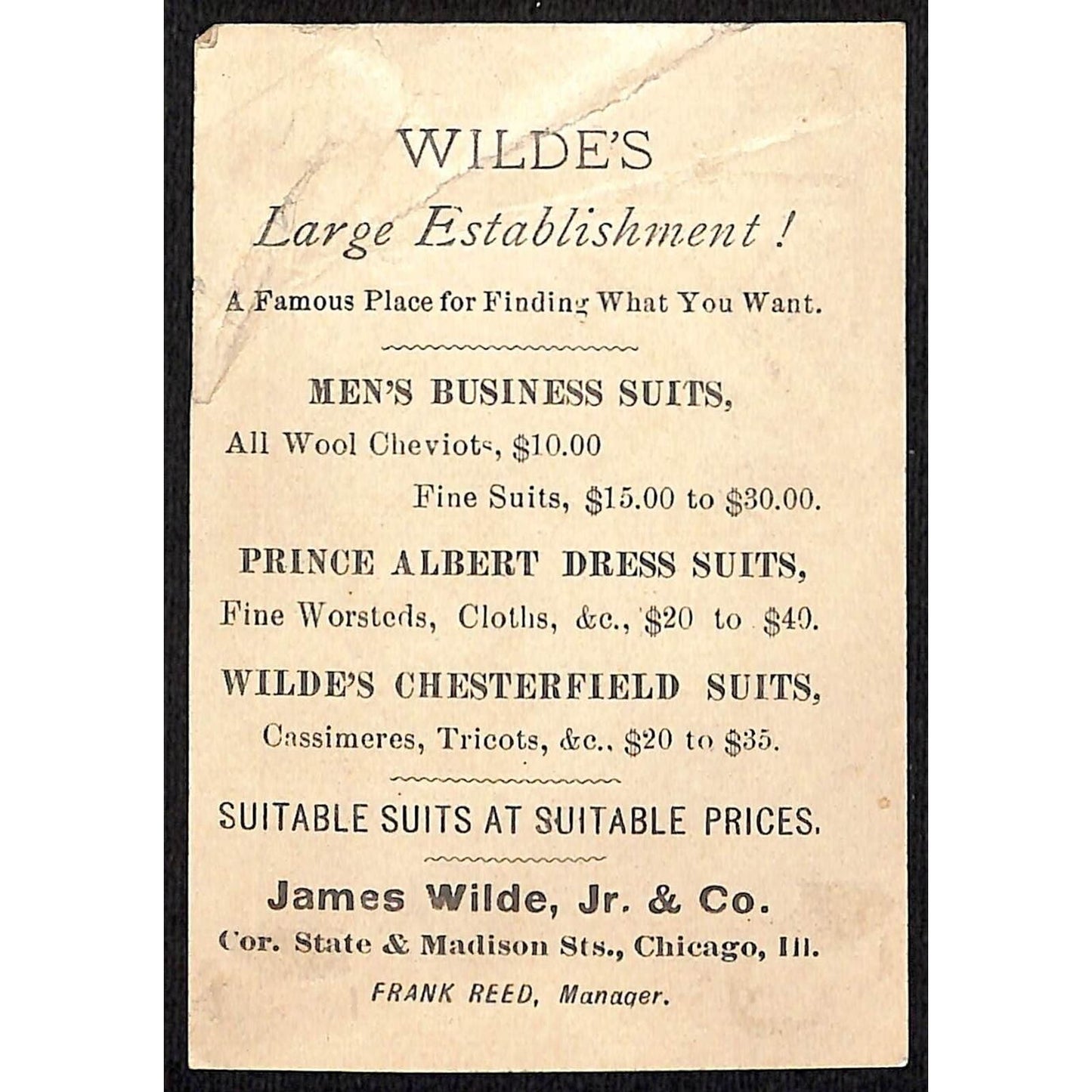 James Wilde Men's Suits Victorian Trade Card Boy Wears Asian ? Outfit / Damage